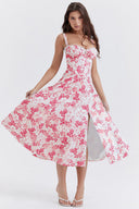 Refined Lace-Up Corset Midi Dress