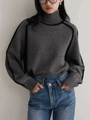 Defined Contrast Seam Turtleneck