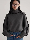Defined Contrast Seam Turtleneck