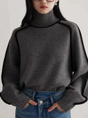 Defined Contrast Seam Turtleneck