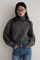 Defined Contrast Seam Turtleneck