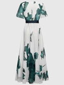 Artisanal Watercolor V-Neck Belted Dress