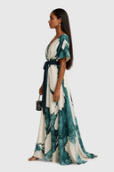 Artisanal Watercolor V-Neck Belted Dress
